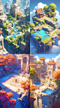 Clash Royale style game map,3D rendering, Box courtyard scene,Mini map, square --s 500 --ar 9:16 --niji 6