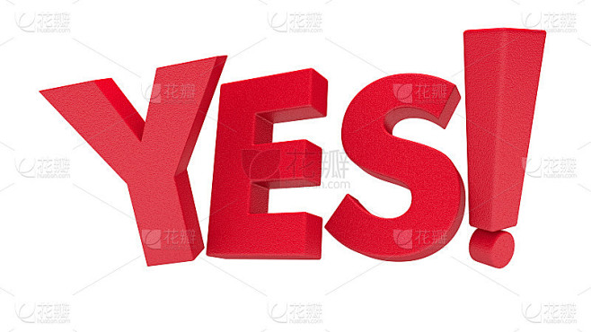 红色3D Yes文本与感叹号在白色