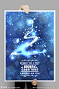 蓝色绚丽星光雪花圣诞树海报设计