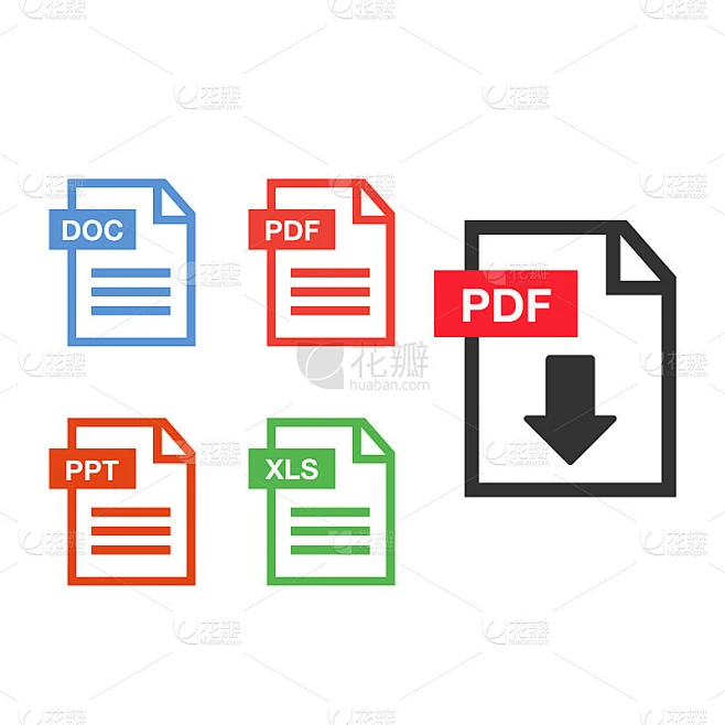 PDF文件下载图标。文档文本，符号网络素材-花瓣网