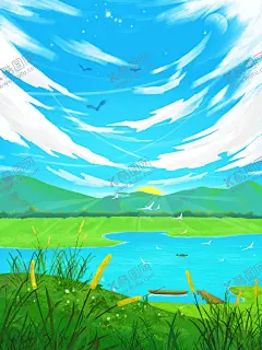 简约漫画风卡通风景插画 【酷图网】插画,风光建筑,简约,卡通,漫画风,清晨,夏季,夏日清晨,夏至