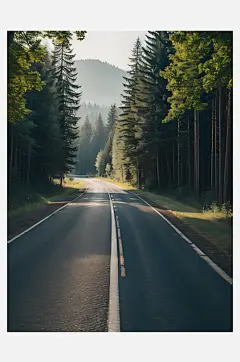 摄影风森林环绕的公路AI数字艺术-众图网
