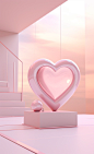 A white box placed next to a pink box which contains a heart shaped diamond ring, in the style of light sculptures, pop-inspired lines, #screenshotsaturday, light gold and white, ballet academia, qian xuan, wallpaper