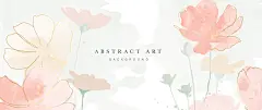 图源免费EPS文件 |春季度水彩矢量背景中的花卉。带有粉色花朵、线条艺术、金色纹理的豪华花卉壁纸设计。优雅的金色植物插图，适用于织物、印刷品、封面。