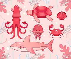 卡通海洋生物 【酷图网】海洋生物合集,矢量海洋生物,卡通海洋生物,手绘海洋生物,海洋生物插画,海洋生物插图,鲨鱼,矢量鲨鱼,卡通鲨鱼,手绘鲨鱼,鲨鱼插图,海草,海藻,墨鱼,螃蟹,矢量螃蟹,卡通螃蟹,手绘螃蟹,螃蟹插画,螃蟹插图,贝壳,矢量贝壳,卡通贝壳,手绘贝壳,贝壳插画,扁平化生物