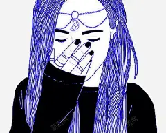蒸汽波风格手绘手捂脸的清纯女生 页面网页 平面电商 创意素材