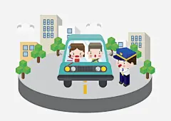 卡通开车场景免抠图_新图网 https://ixintu.com 小汽车 卡通 交警 手绘 立体的 插图 警示