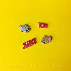 原创猫和老鼠手绘热缩片磁铁纯银耳钉 DIY手工小清新定制耳夹包邮