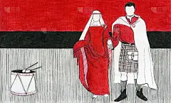 中世纪手绘插图。历史着装的男人和女人