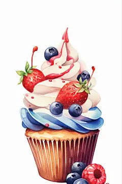 AI数字艺术创意杯子蛋糕甜品插画-众图网