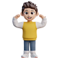 男孩展示武器 3D 插图