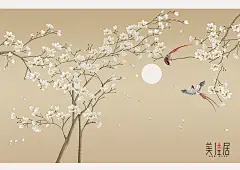 定制无缝中式复古花鸟墙纸喜鹊大型壁画客厅卧室电视背景墙壁纸-淘宝网
