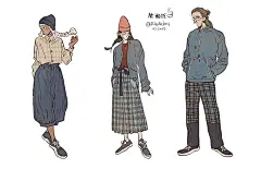 美国插画师ChendiXu用轻松的线条灰度彩色描绘日常生活~ : 作者的线条运用自如非常流畅，颜色不鲜艳是那种灰色调，非常和谐舒适，有点日式又有点美式漫画的风格，画面充满故事情节，表现力很强~​