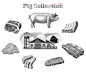 Pig elements black and white set in engraving style Free Vector