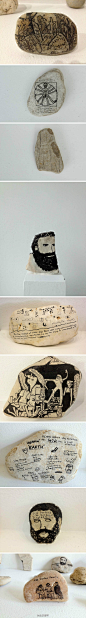 生活糖果：【石头记】 在没有看到纽约艺术家Kevin McNamee的作品时，我真的都快把艺术来源于生活这句话给忘记了。一块平常我们连看都不带看一眼的石头在Kevin McNamee的手里却变成了他创作的小天地。黑色的画笔让石头特有的色彩质地与石头的特殊造型融汇在一起就像一个和石头一样能证明时间http://t.cn/zWTU0BD
