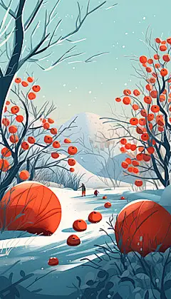 霜降冰雪手绘节气插画