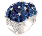 Chanel “Facettes” ring in 18-karat white gold set with 158 brilliant-cut diamonds for a total weight of 2.3 carats and 27 fancy-cut sapphires for a total w eight of 21.4 carats.