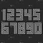 数字设置线性时髦装饰, 平行的偏移细线样式想法数字排版设计元素为邮票, 简单的数学符号 1, 2, 