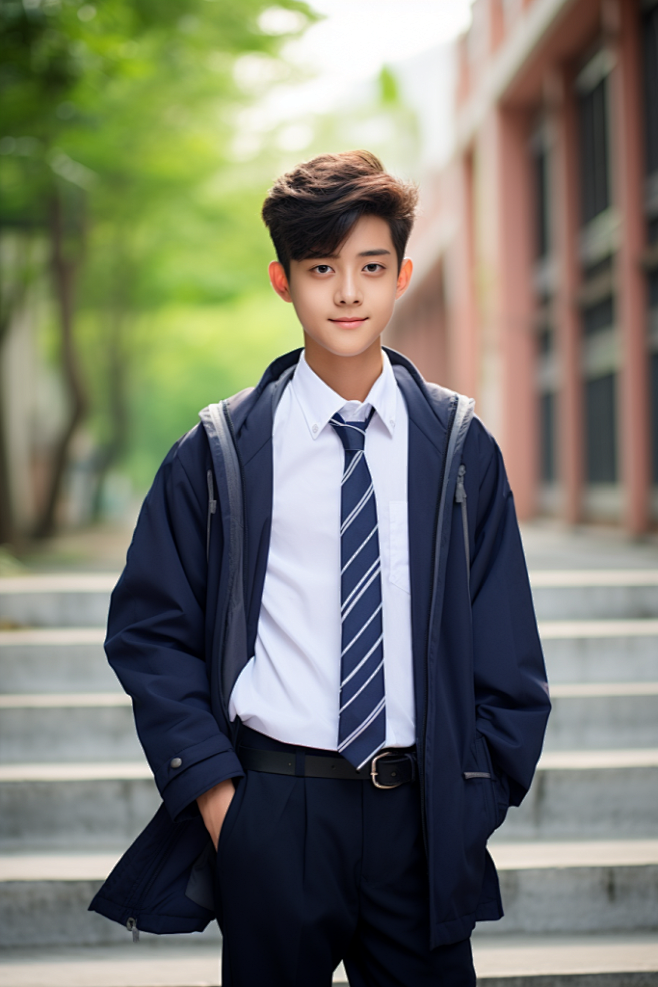 青春洋溢的学院风英俊男学生