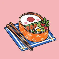 手绘日式精致便当盒午餐插画矢量图设计素材