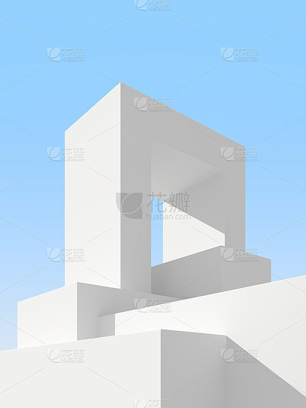 抽象建筑背景的3D插图，简约建筑海报。
