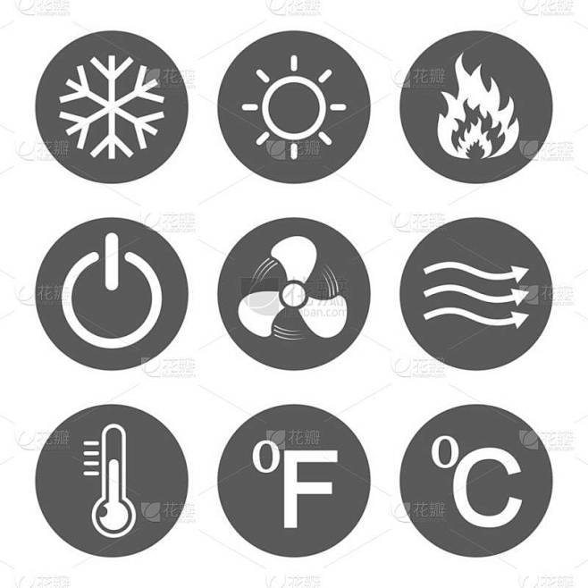 空调图标集。矢量图