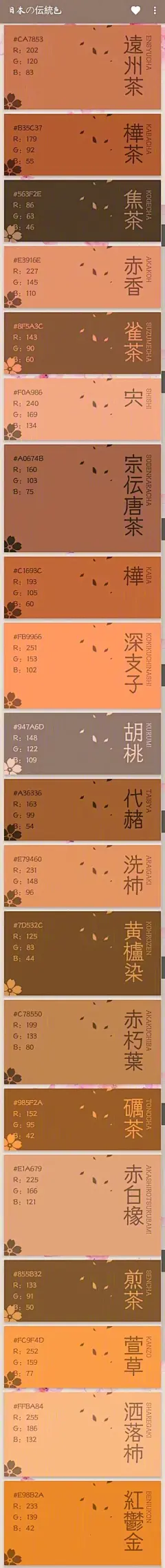 #设计秀# 
日本传统色表;
唯美，舒服的配色设计方案；
提供RGB色值，喜欢的话；
自己收藏，转需~ ​​​​