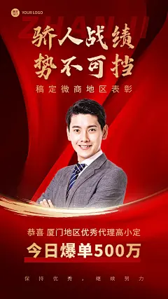微商代理业绩表彰喜报人物手机海报