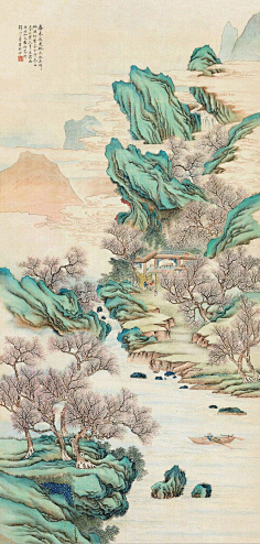 国画-花瓣网|陪你做生活的设计师 | i拟王希孟千里江山图(局部) 贾鹏