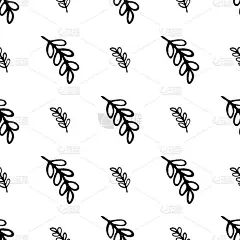 无缝模式与手绘细枝。涂鸦风格矢量插图孤立的白色背景。用于室内设计、墙纸、包装、海报、卡片。