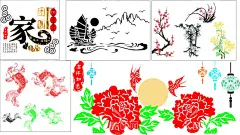 激光雕刻矢量素材  - 源文件下载【酷图网】家,家团圆,灯笼,船,吉祥如意,山水,手绘山水,画中四君子,梅兰竹菊,金鱼,金鱼雕刻,金鱼刻绘,牡丹,牡丹刻绘,牡丹雕刻,激光牡丹,激光素材,灯笼矢量图,