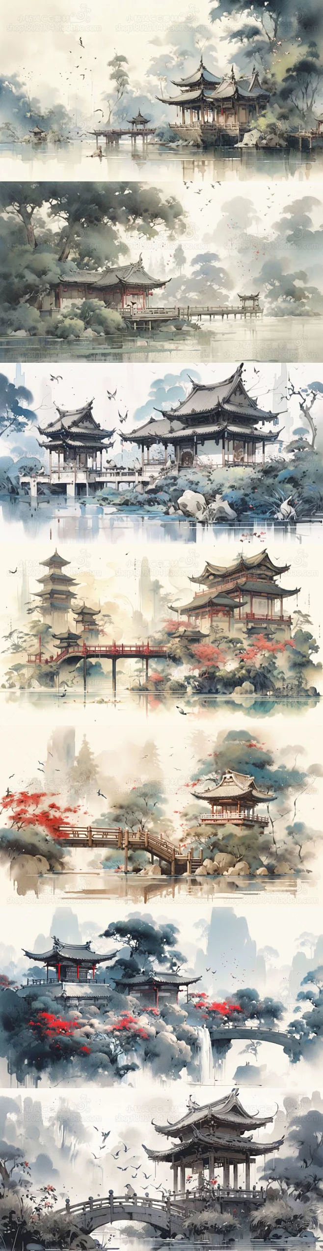 古风场景插画图集 AI国风水墨背景图片素材 影视游戏场景概念设计-淘宝网-花瓣网
