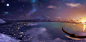 animal bird landscape moon night original pei_(sumurai) scenic sky stars sunset water