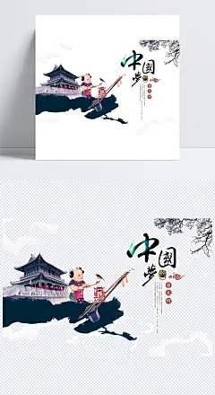 中国梦海报|中国梦,中国风,水墨,墨迹,二胡,娃娃,喜鹊,祥云,建筑,国庆节,节日元素