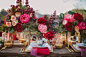 Bright peony tablescape with gold touches