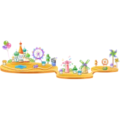 手绘卡通岛屿元素|png,城堡,岛屿,免扣元素,手绘,透明素材,游乐场