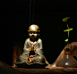弭生小沙弥摆件 小和尚铜艺品 纯铜 香插香炉中式禅意佛像