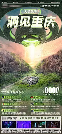 洞见重庆旅游海报_源文件下载_PSD格式_544X1176像素-美景,天生三桥,飞碟,科幻,武隆,重庆,住宿,酒店,旅游,海报-作品编号:2023070614278206-志设-zs9.com-志设网-zs9.com