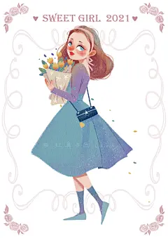 插画丨春暖花开，甜GIRL上线_红鼻子鹿LuLucky__插画师作品_涂鸦王国gracg.com