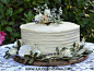 single layer cake wedding cake with green - Google Search