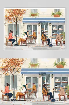 AI数字艺术咖啡厅下午茶人物插画-众图网