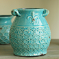 美式法式乡村地中海家居饰品装饰品 卡西斯冰裂色釉双耳陶瓷花瓶
