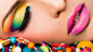 People 1920x1080 women model colorful face makeup closed eyes open mouth closeup lipstick lips bright