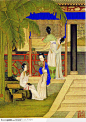 中国国画之古典图画-卷竹帘的古代女子