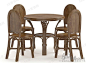 美式 奢华 高贵 实木雕刻 花纹 半圆形 靠背 皮质坐垫 桌椅组合 3d模型