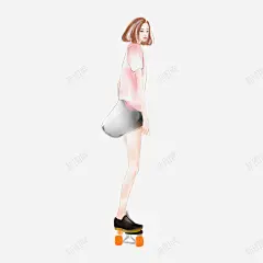 卡通手绘玩滑板的女孩 页面网页 平面电商 创意素材