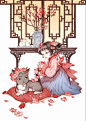 唯美古风《半面妆》插画，有些容颜望一眼就终身思念她的配色也非常好看

每一幅画的配色都很和谐