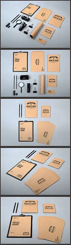 国外牛皮纸复古VI设计素材 名片 牛皮纸 素材 模版 信封 封面 样机贴图 LOGO 提案 模板 文件夹 PSD 平面设计@北坤人素材