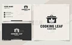 烹饪叶徽标模板上的字母组合风格