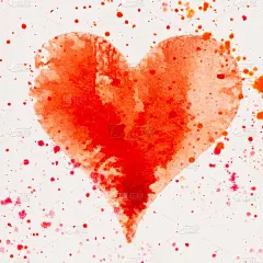 水彩画上粉红色的心，在白色的水彩纸上。